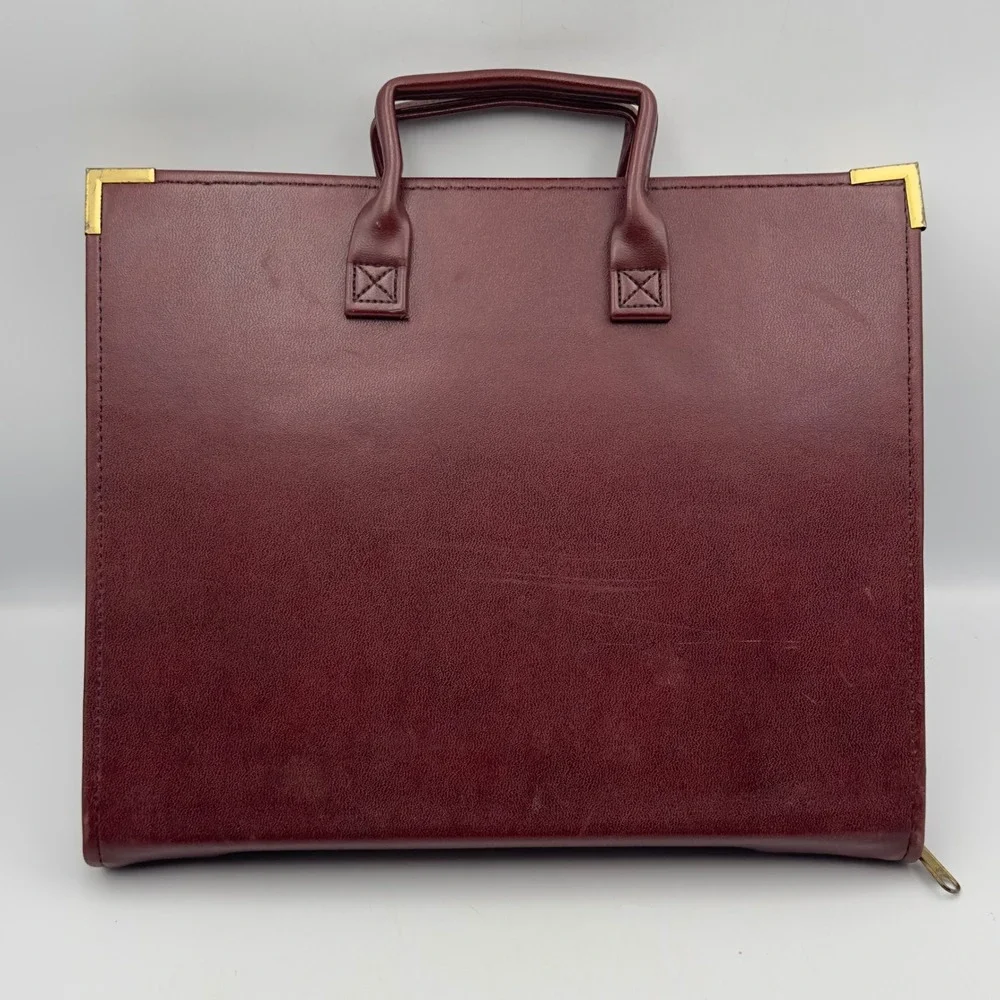 Hazel Briefcase Burgundy Faux Leather Document Binder Portfolio Vintage Business
